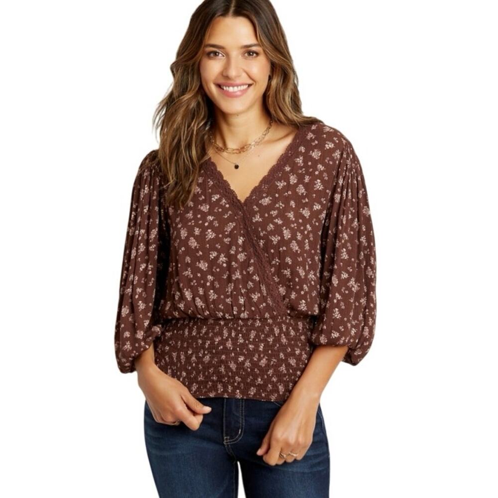 Maurices floral smocked bottom long sleeved top nwt